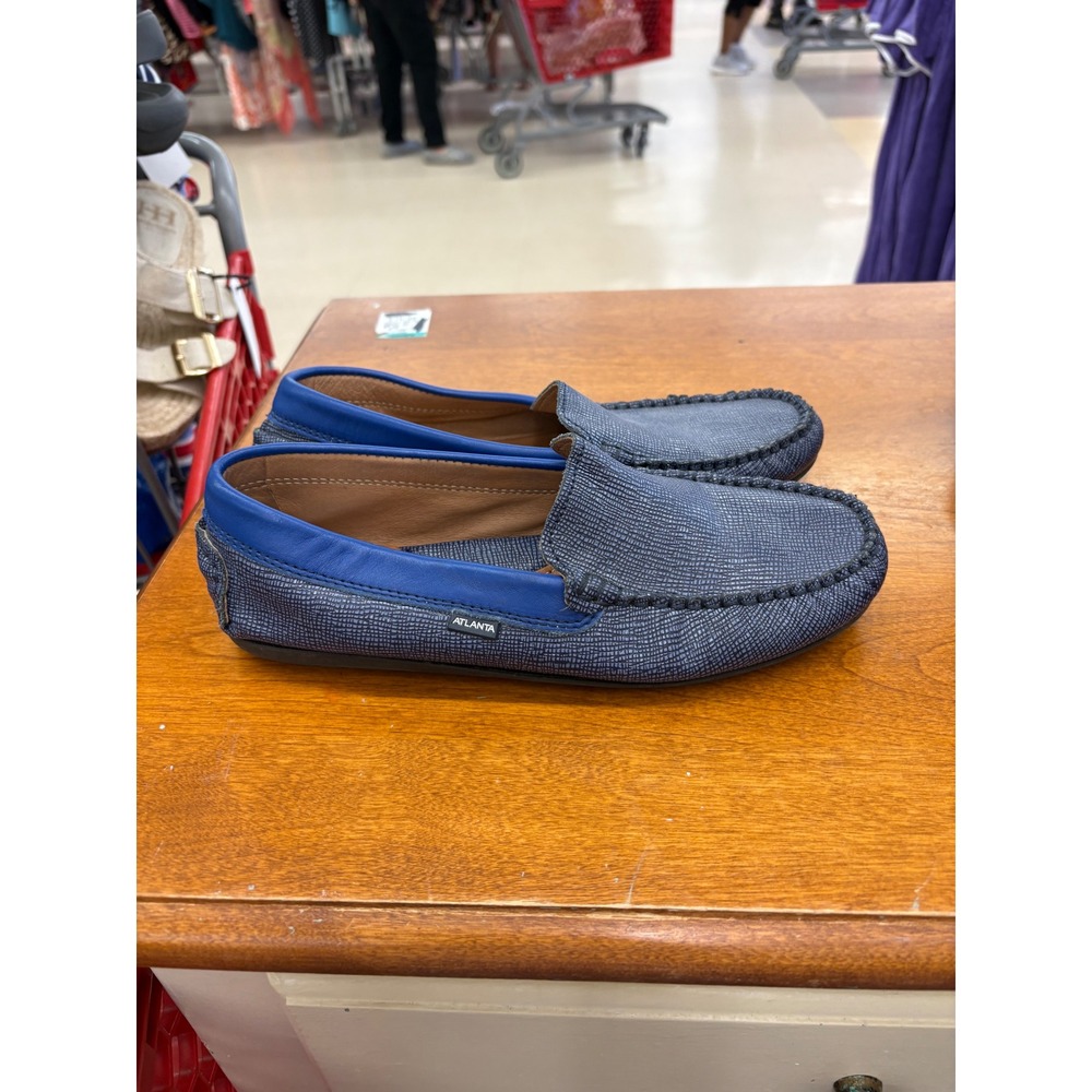 Atlanta Mocassin Blue Leather Loafers Driving Shoes Womens Size US 8.5-9 39